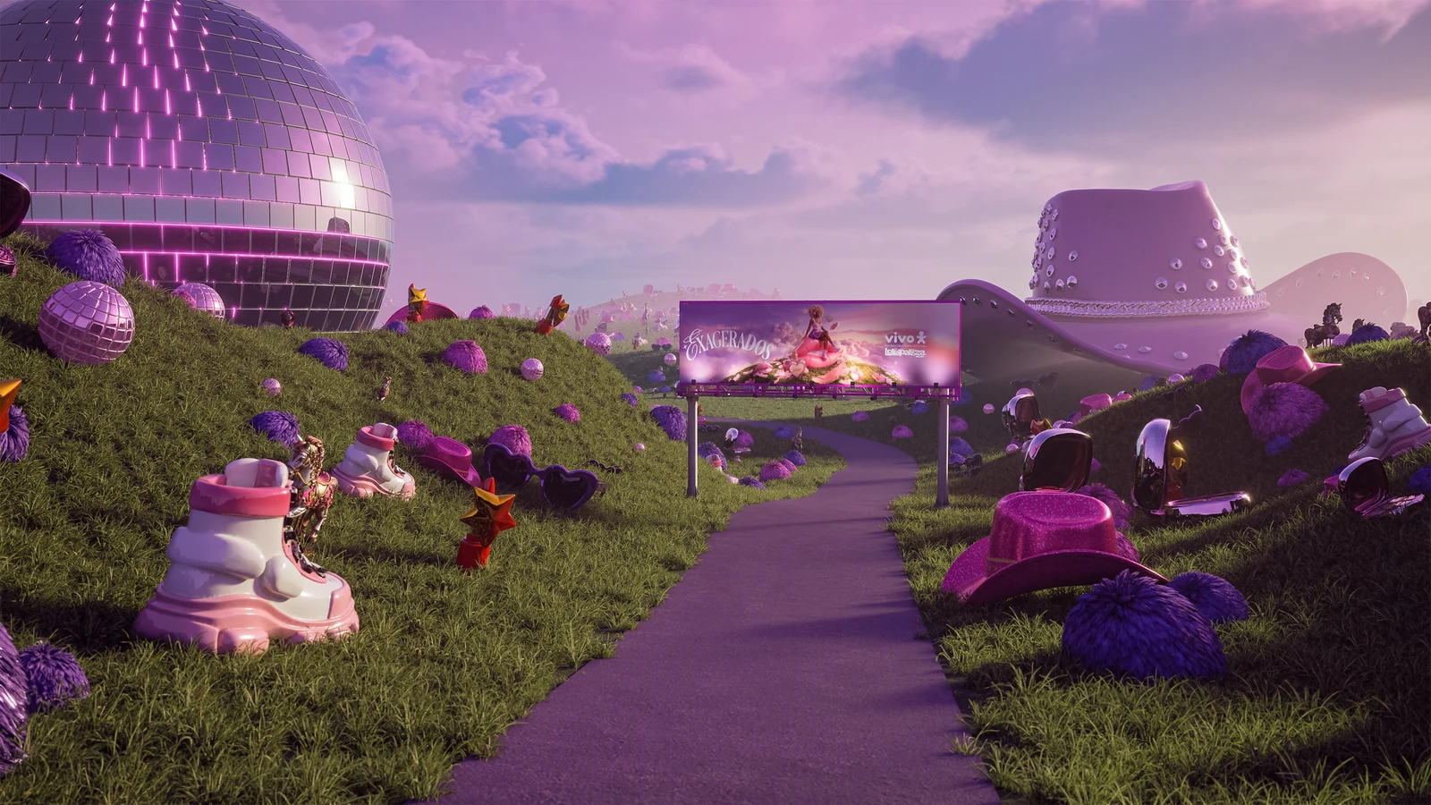 Chappell Roan’s world: a purple route winds between giant mirror balls, cowboy hats and heart-shaped sunglasses.